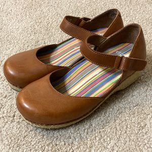 Dansko Tan Leather Espadrille Wedges